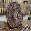 Nina's Spirit Carving — Hand-Carved Wolf & Woman Wall Art